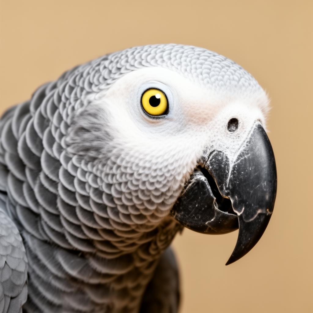 Close-up portrait of an African grey parrot